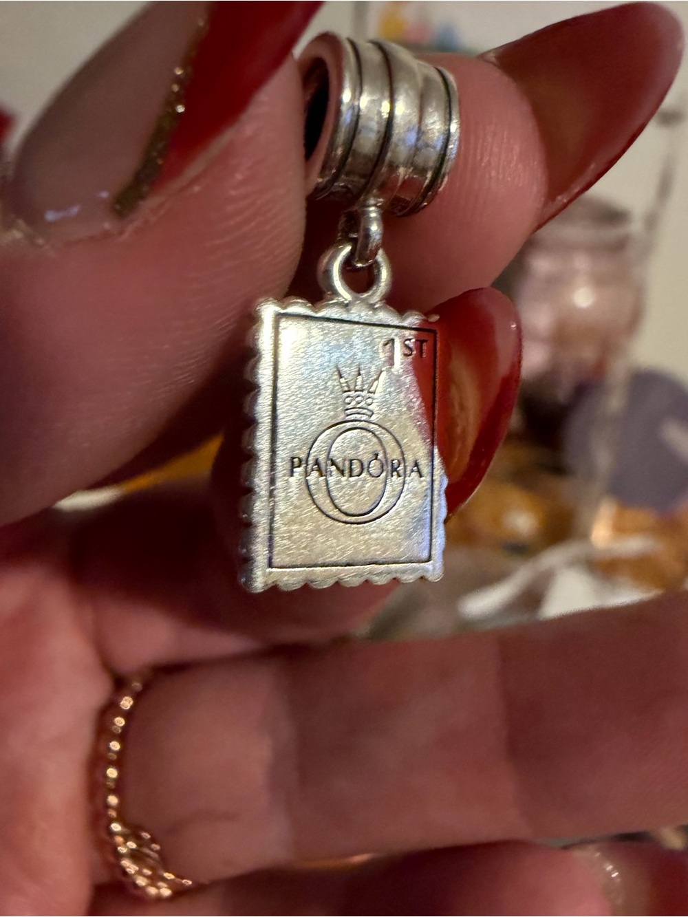 Pandora Silver Stamp Charm Pendant with Crown Motif